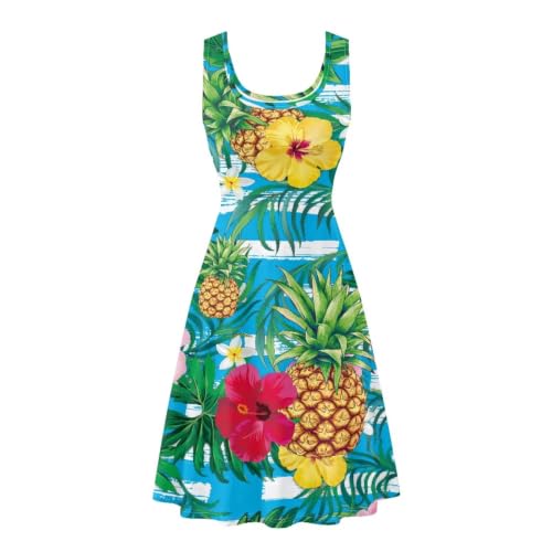 Image of Women Stylish Tank Dresses Sleeveless Round Neck Midi Casual Dress with Pocket for Summer