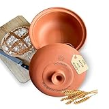 TeCoHome Brotbackformen & Brottopf zum Brotbacken I Brotbackform Natur-Ton mit Deckel I Tontopf Brot I Kastenform Brot I Brotkasten Keramik, Brotaufbwewahrung, Brotbacktopf Ton, Brotformen rund