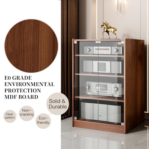 Grufle AGFG-001 Media Storage Cabinet, 4-Tier Shelves Audio Video Media Stand Cabinet With Height Adjustable, Modern Av Cabinet With Glass Doors thumb #2