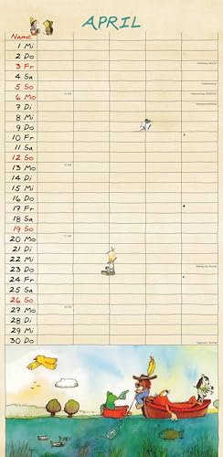 Alpha Edition - Janosch - 5 Spalten Familienkalender 2026 – Wandkalender 22×45 cm mit Spalten für Termine, liebevollen Illustrationen & Feiertagen, ... für Familien & Kinderzimmer: Familienplaner