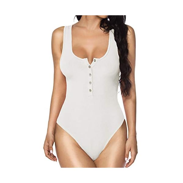 MANGOPOP-Womens-Scoop-Neck-Button-Down-Ribbed-Sleeveless-Tank-Top-Long-Sleeve-Bodysuits-Jumpsuits MANGOPOP Women's Henley Shirt Scoop Neck Button Down Ribbed Sleeveless Tank Top Long Sleeve Short Sleeve Bodysuits