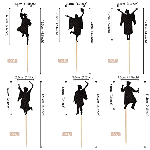 36 Pcs 2023 Student Graduation Cupcake Toppers Black Glitter Class Of 2023 Boys Girls Graduate Cap Cupcake Picks For 2023 Graduation Theme Party Cake Decorations Supplies #TOP1