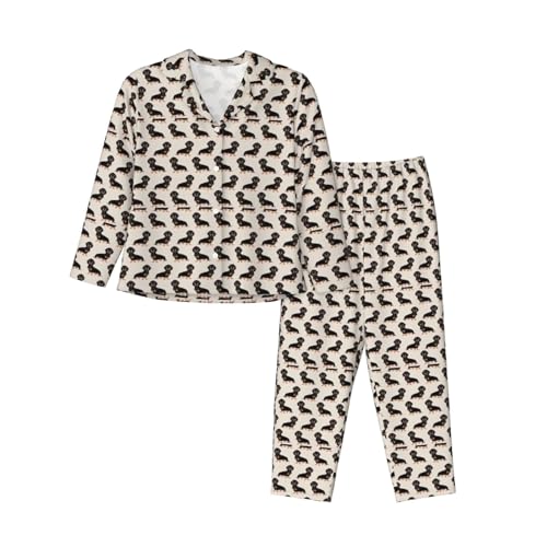 Pyjama long femme motif chien deux pièces décontracté