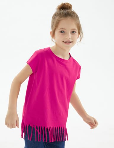 Image of Noomelfish Girls Short Sleeve Fringe T-Shirts Soft Jersey Cotton Tee Tops (3-12 Years)