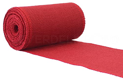 Premium 6-Inch Red Jute Burlap Roll - 10 Yards of Stitched, Finished Edge Fabric for Rustic Decor and Crafting