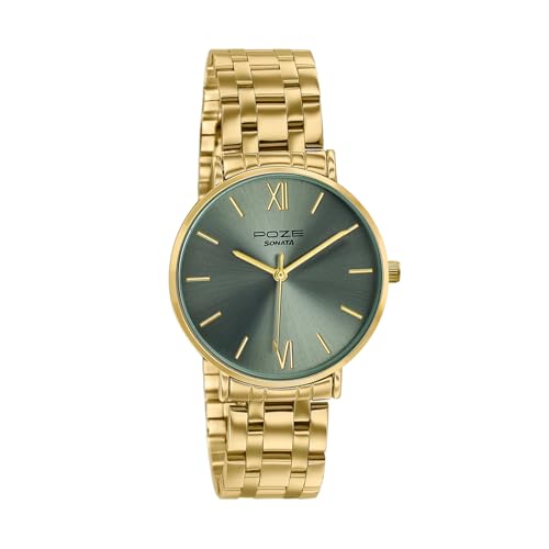 Image of Sonata Poze 9 with Quartz Analog Desert Sage Dial IPG Strap Watch for Women - SP80183YM01W