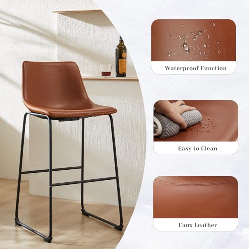 Image of Sweetcrispy Bar Stools Set of 2, Faux Leather Barstools with Metal Legs