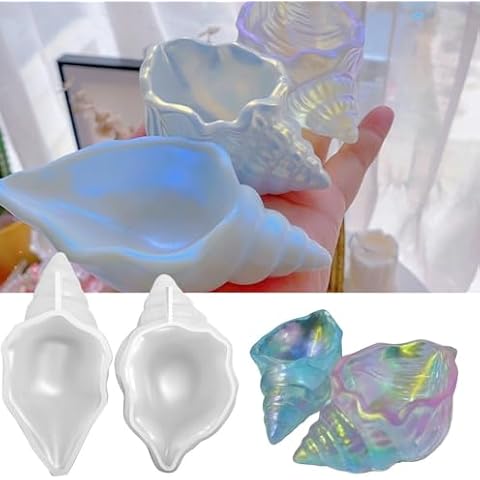 2 Pack Conch Silicone Molds, Seashell Candle Containers Mold, Handmade Storage Tray Resin Sea Snail Mould, DIY Knobbed Whelks Concrete Succulent Planter Mold (Conches) Cover