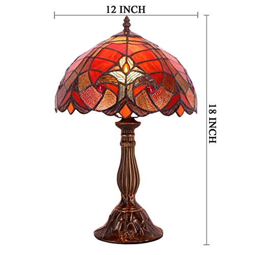 Image of WERFACTORY Tiffany Lamp Red Liaison Stained Glass Table Bedside Lamp