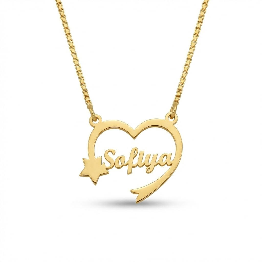 Heart with Star Name Necklace Personalized Golden Chain with Elegant Name-image-46