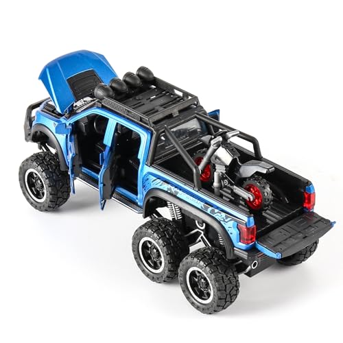 Image of Alokik Enterprise 1:24 Ford Raptor F150 Die-cast Pull Back Off Road Metal Car with 4 Openable Doors with Lights and Sound Toy Decoration, Showpiece Car Best Gift Toys for Kids (Blue)