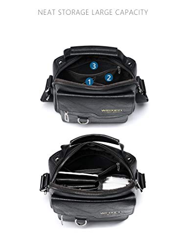 WEIXIER Bolsa tiracolo masculina de couro para homens, 3 cores para escolha, Preto, Medium