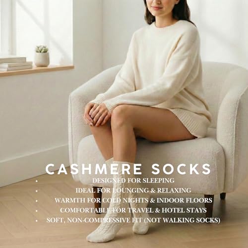 Image of Karen Thomas 100% Cashmere Women's Sleep Socks, 3-Ply Soft Cozy Cable Knit, Luxury Bed Socks for Warmth, Comfort & Lounging