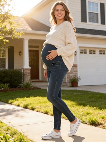 Image of PACBREEZE Women's Maternity Jeans Over Belly Skinny Stretchy Denim Pants Comfy Slim Pregnancy Pants
