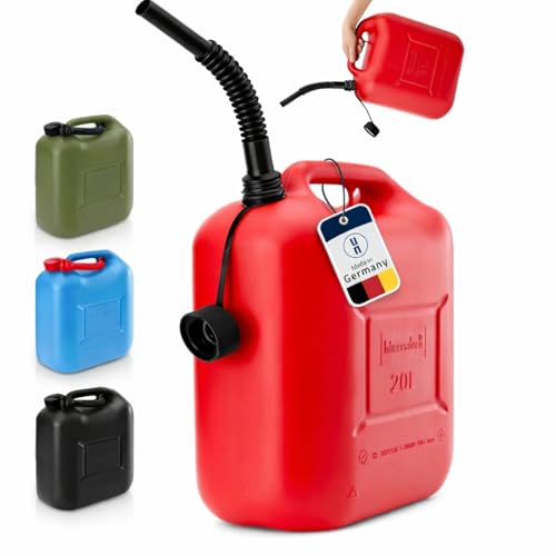 hünersdorff Kraftstoff-Kanister 813530 STANDARD für 20l für Benzin, Diesel und andere Gefahrgüter, UN-Zulassung, made in Germany, TÜV-geprüfter Produktion, rot