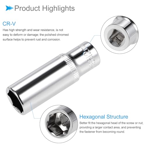 Image of 6-Point Socket, 1 /4 inch Drive 12mm Deep, Polished Chromed CR-V Metric Deep and Shallow Impact Socket - (Applications: for Ratchet Torque Electric Wrenches Car Repair), 2-Pieces