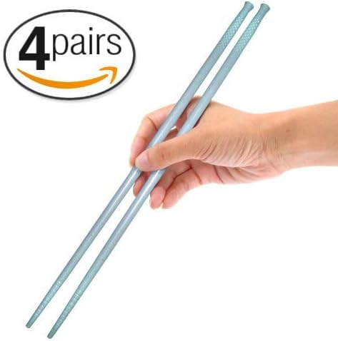 "Gripsticks" Cooking Chopsticks - Enhanced-Grip Tips, 36cm (14 inch), 4-Pair, Wheat Straw Blue Chopsticks, Dishwasher-Safe, Reusable Chopsticks (Blue Chopsticks)