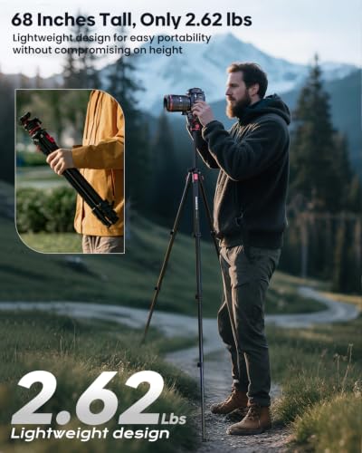 Image of CAMBOFOTO 68 inch Travel Tripod for Camera Phone Camcorder, Ball Head, Aluminum