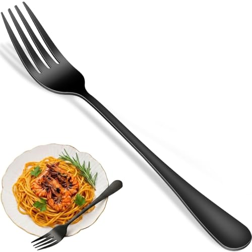 Black Dinner Forks Set 8-Piece 8 Inches Food-Grade Stainless Steel Silverware Forks Dishwasher Safe Cutlery Fork Metal Black Table Fork For Home Party or Events