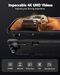 WOLFBOX G840S 12" 4K Caméra de sauvegarde Mirror Dash Cam, 5.8GHz WiFi Smart Rearview Miroir pour voitures & Camions, Vue avant et arrière double caméra, Vue de nuit, Assistance au stationnement, Inclus 32GB Carte & GPS