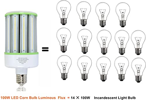 TJBB 2-Pack 100W Led Corn Cob Light Bulb, E39 Large Mogul Base led Bulb (250-400W MH/HPS Replace) Indoor Outdoor Lighting for Garage Warehouse High Bay Parking Lot Wall Pack (Not Dimmable)