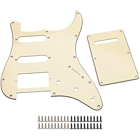 Unxuey 11 Hole Guitar Pickguard HSS Strat Pickguard Backplate Set with Pick Guard Screws for Standard Strat Modern Style Guitar Part (Retro Yellow) Cover