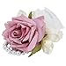 MOUMOUTEN 1 Uds, Cadena de Perlas, Flores de muñeca para Fiesta de Boda, Pulsera de Ramillete de muñeca, Pulsera, Flor de Mano para Novia,decoración de Boda(Rosa)