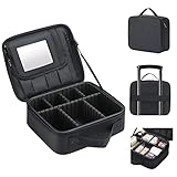 Travel Makeup Bag with Mirror, Cosmetics Organizer Bag, Travel Makeup Train Case & Adjustable Divide