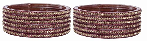 Image of NMII Glass with Zircon Gemstone and Beads Studdded Glossy Finished Traditional Bangle Set For Women and Girls