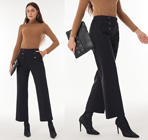 heipeiwa Women's Wool Blend Winter Fall Wide Leg Pull on High Waist Dress Business Casual Pants2