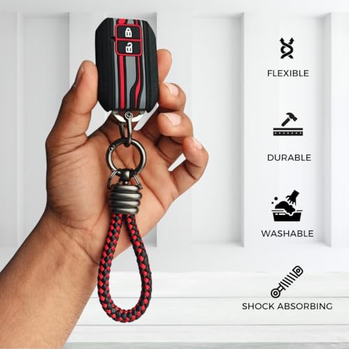 Image of KEYCEPT Tristar Silicone Keycover for Suzuki Swift, Dzire, Ertiga, Brezza, Fronx, Jimny, Ignis, Rumion, Hyryder, E-Vitara, Victoris 2 Button Smart Key with Keychain (Tristar K3).