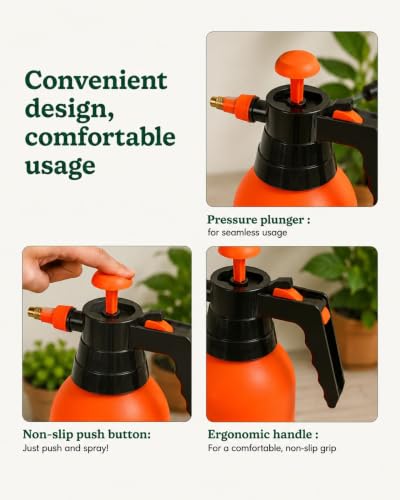 Image of HERMS 2L Hand Pressure Spray Pump | 3 Spray Modes (Mist, Shower & Jet) | Adjustable Brass Nozzle | Garden Sprayer for Watering Plants, Pesticide, Fertilizer, Home Garden & Car Washing