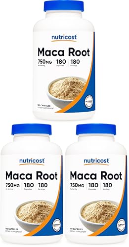 Image of Nutricost Maca Root Capsules (Lepidium meyenii) 750mg, 180 Capsules, 180 Servings (Pack of 3)