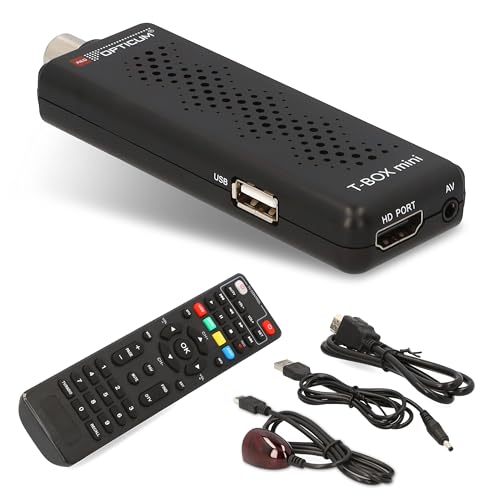 RED OPTICUM T-Box Mini DVB-T2/C Digital Full HD Receiver, H.265 HEVC, HDMI, USB 2.0, Schwarz, mit Fernbedienung, IR-Sensor, EPG, Teletext, PVR-Funktion, 115x37x17mm