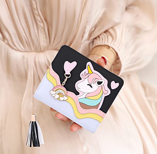 UTO Wallet for Girls Cute Leather Vegan Small Women Tassel Pendant Card Holder Kawaii Coin Purse 11662