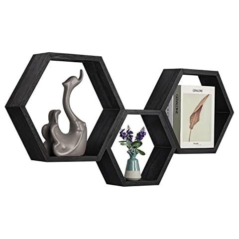NORCEESAN Floating Hexagon Shelves Set of 3, Black Cover