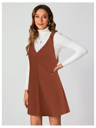 Image of Milumia Women V Neck Corduroy Overall Dress 2026 Spring Mini Pinafore Jumper Dress