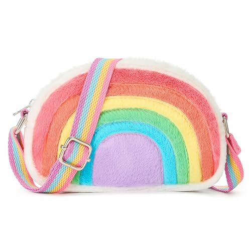 cotmcor Fleece Toddler Purse for Kids Gift Little Girls Purse Cute Plush Rainbow Crossbody Bag
