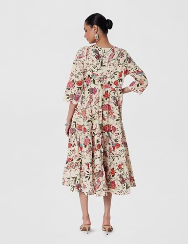 BIBA Women's Fit and Flare Ankle Length Cotton Flared Printed Dress