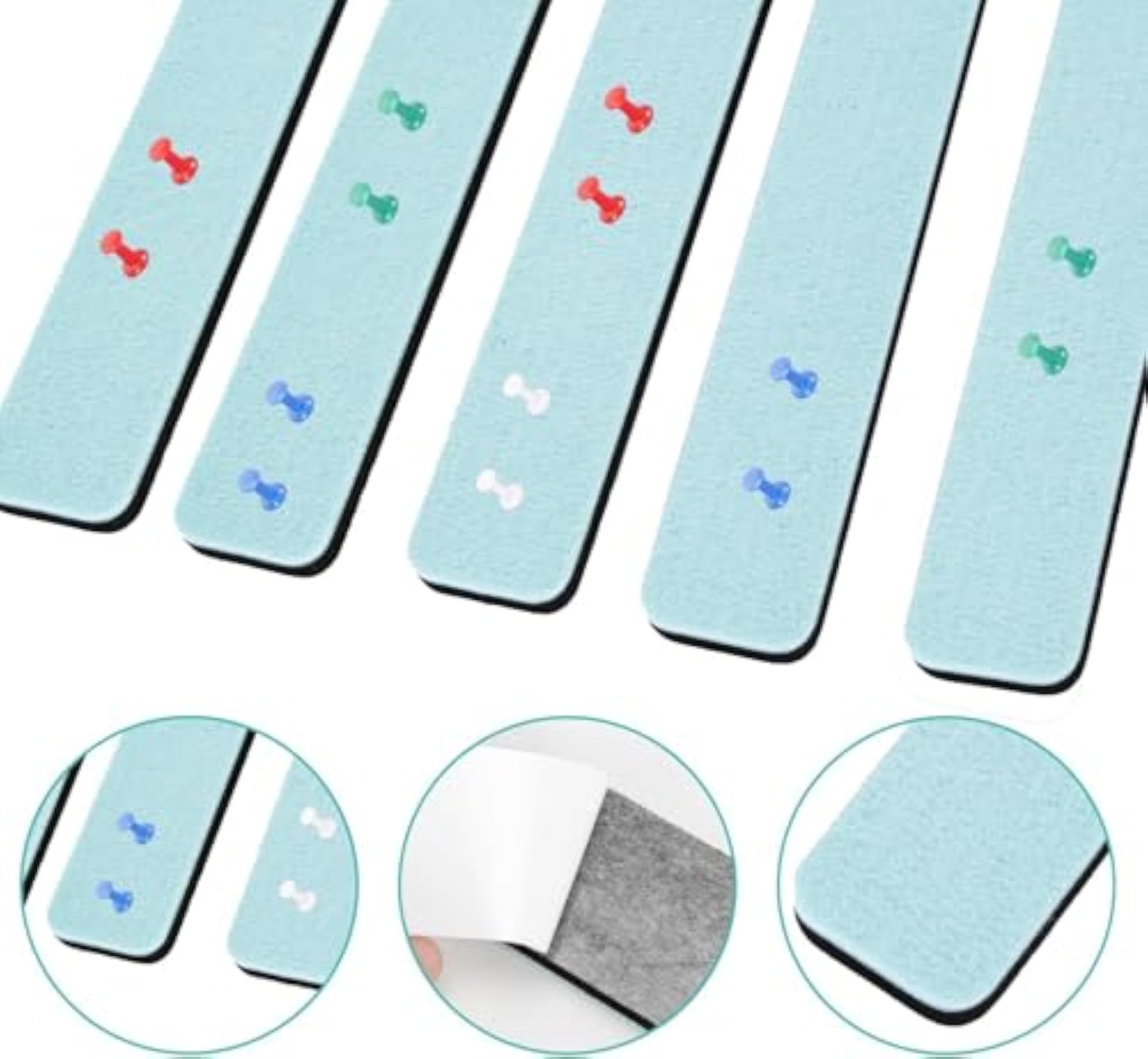 5 Pack Felt Pin Board Bar Strips with Push Pins
