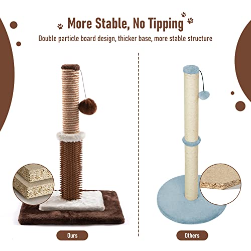 Jaoul 21" Cat Scratching Post, Kitten Scratching Posts For Indoor Cats With Cat Self Groomer, Sturdy Double Base Plate (Square, Brown) #TOP4