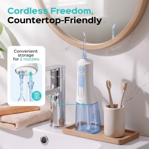 COSLUS ADA Accepted C51 Water Dental Flosser, 3 Modes 6 Pressure, White | Water Teeth Pick for Orthodontic, Braces, Sensitive Gums, Multiple Users, Compact for Travel Built-in Nozzle Storage - image 3