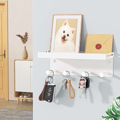 YYBO Schlüsselbrett Mit Ablage, Hundegarderobe Metall, Schlüsselhalter Wand, Schlüsselbrett Weiß Schlüsselablage, Hundeleinen Halterung für Flur, Eingangsbereich, Selbstklebend or Bohren
