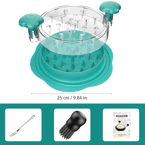 Image of SURETIVIAN Chicken Shredder Tool Twist Large Chicken Breast Shredder with Brush&Fork, Visible Meat Shredder Machine, Anti-Slip Strip, Ergonomic Handle, BPA Free, Pork Beef Chicken (Teal)