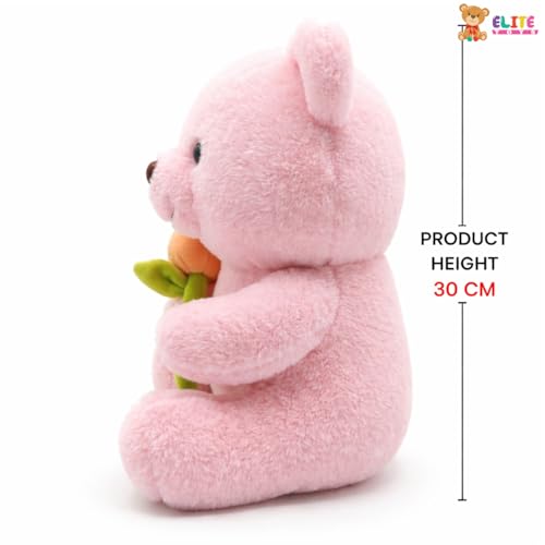 Image of 30 CM Soft Teddy Bear Plush Toy with Flower | Cute Stuffed Pink Bear for Kids | Cuddly Gift Soft Toy for Girls & Boys | Perfect Birthday & Valentine Gift Teddy