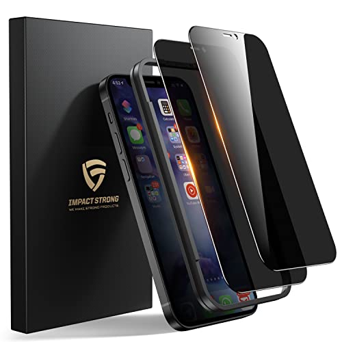 ImpactStrong Anti-Spy Privacy Screen Protector for iPhone 12 / iPhone 12 Pro (6.1-Inch) 9H Tempered Glass Shatter-Resistant Anti-Scratch Easy Install Kit Case Friendly 2-Pack