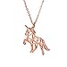HANFLY 18k Rose Gold Plated unicorn Necklace horse Origami jewelry 16.5"+1.5" Extender