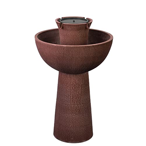 Bernini Alba Cordless Water Fountain 26 Battery Powered Water Fountains with 3-in-1 Finial Outdoor or Indoor for Garden Patio Porch & Home Water Fountain Tower & Planter for Backyard (Taupe)