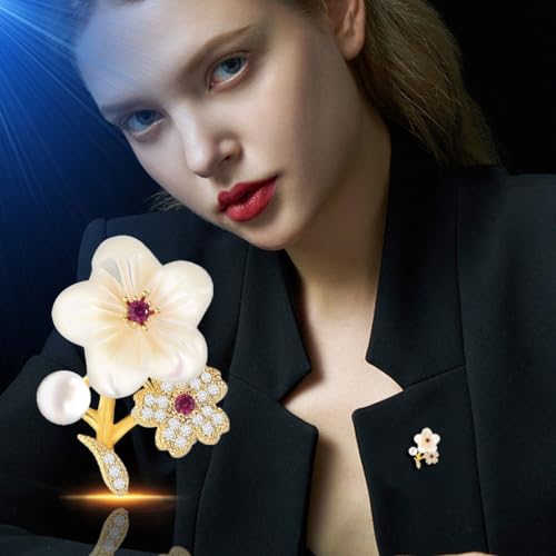 Image of Flower Floral Pearl Brooch Rhinestone Crystal Brooch Leaf Bouquet Brooch Pin Fashion Dress Accessories Birthday Graduation Jewelry Gift For Women