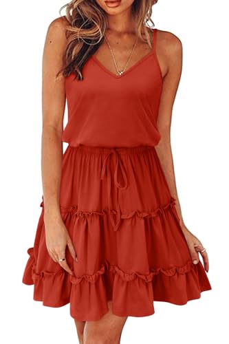 Image of Newshows Women's Summer Casual Dress Cute A Line Ruffle Hem Flattering Fit Beach Vacation Sundress